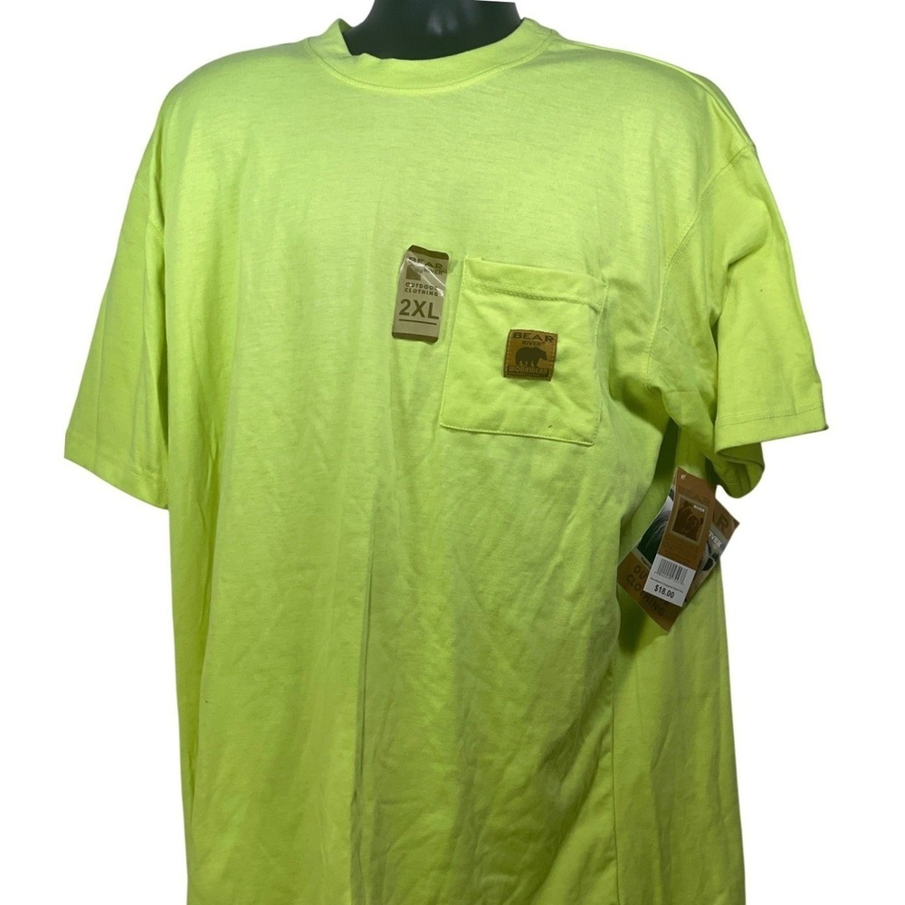 Bear River Workwear Mens 2XL Neon Lime Green Pocket T-Shirt Hi-Vis Outdoor‎ NWT
